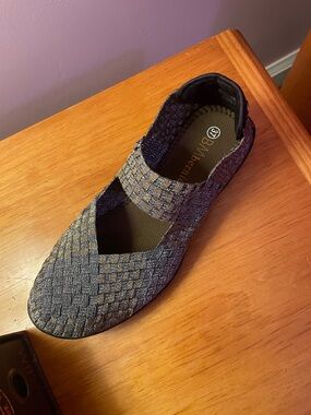 bernie mev. Metallic Woven Mary Jane Flats - Gray